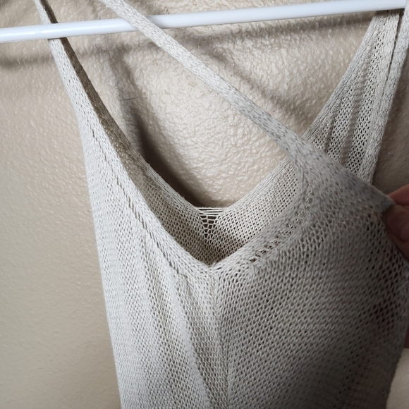Womens |S| Beige Lightweight Open Knit Side Slit Knee Length Tank Cover-Up - Picture 7 of 7
